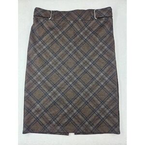 Messini Womens Brown Plaid Pencil Skirt Side Buckle Knee Length Size S 1173